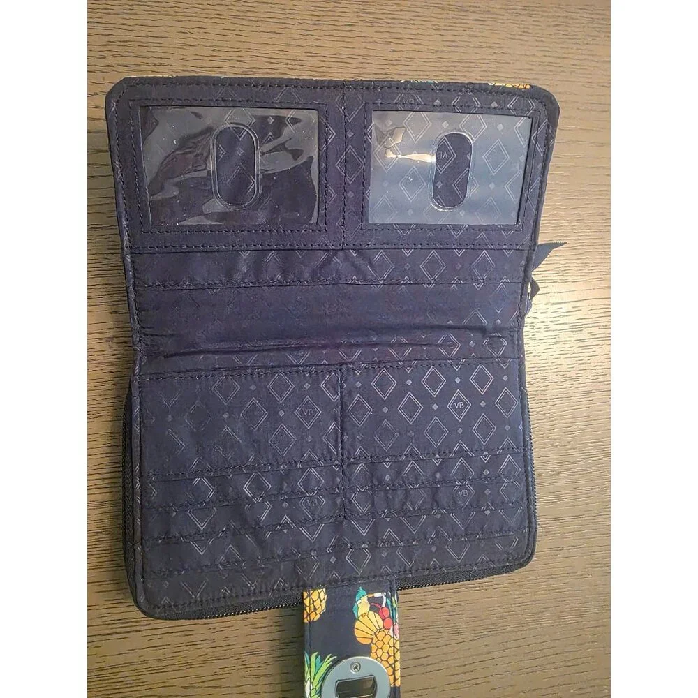 Vera Bradley Toucan Party PIneapple Novelty Quilted Large Turnlock Wallet